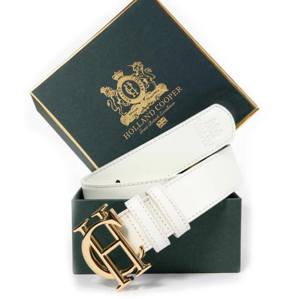 Holland Cooper Classic White Leather Belt with Gold Buckle Small